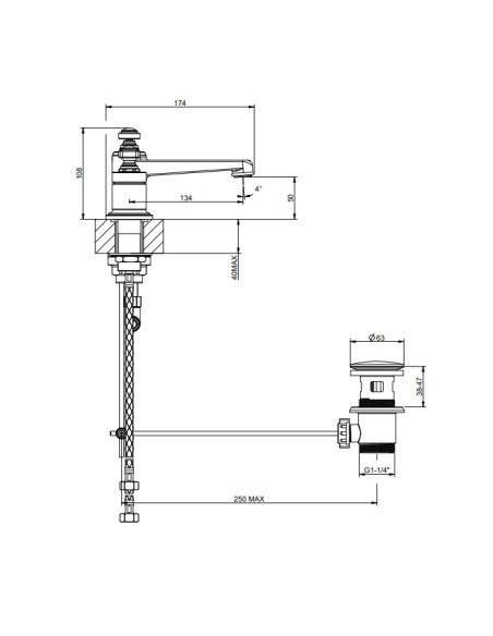 Miscelatore Lavabo Gessi serie Venti20 3 fori cod.68011 con scarico e flessibili di collegamento - Kallea