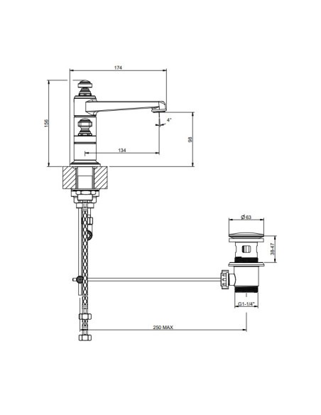 Miscelatore medio Lavabo Gessi serie Venti20 3 fori cod.65012 Medio con scarico e flessibili di collegamento - Kallea