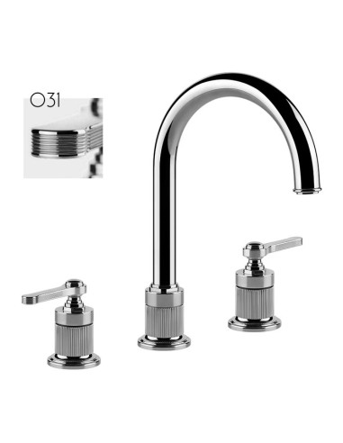 Miscelatore Lavabo Gessi serie Venti20 3 fori cod.65015 bocca a ombrello con scarico e flessibili di collegamento - Kallea