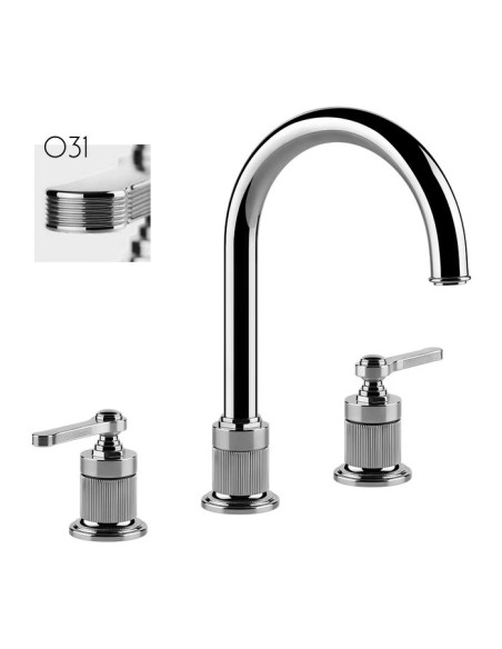 Miscelatore Lavabo Gessi serie Venti20 3 fori cod.65015 bocca a ombrello con scarico e flessibili di collegamento - Kallea