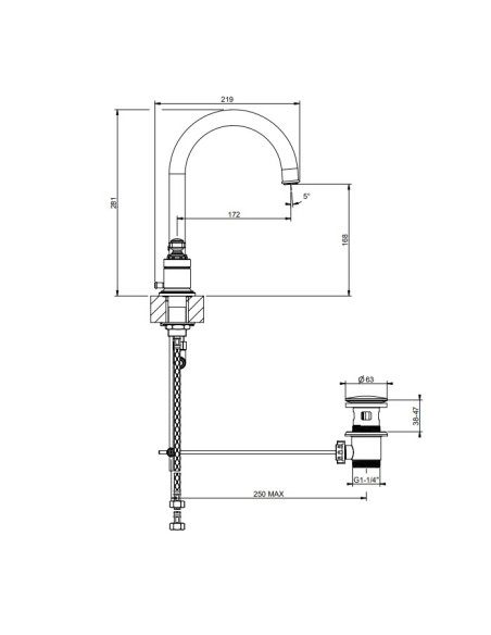 Miscelatore Lavabo Gessi serie Venti20 3 fori cod.65015 bocca a ombrello con scarico e flessibili di collegamento - Kallea