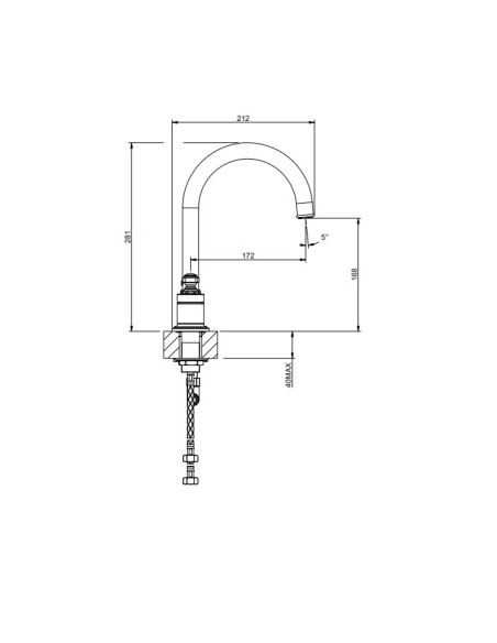 Miscelatore Lavabo Gessi serie Venti20 3 fori cod.65016 bocca a ombrello con flessibili di collegamento - Kallea