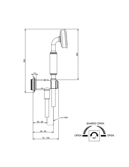 Miscelatore a parete Doccia Gessi serie Venti20 esterna cod.65036 incasso cod.54139 con parte incasso 2 vie con doccetta - Ka...