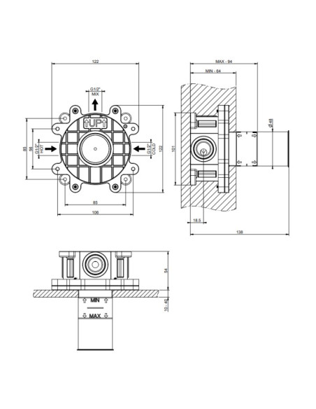 Miscelatore a parete Gessi serie Venti20 lavabo/doccia cod.65131 esterna cod.54055 incasso 1 via - Kallea