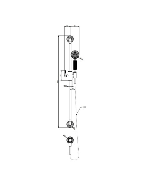 Asta Saliscendi Gessi serie venti20 cod.65142 con presa acqua doccetta anticalcare flessibile 1,50 m - Kallea