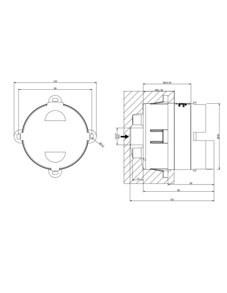 Soffione Laterale orientabile Gessi parte esterna cod.32982 parte incasso cod.32985 - Kallea