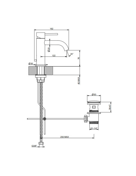 Miscelatore lavabo Gessi serie 316 Flessa cod.54001 con scarico e flessibili di collegamento - Kallea