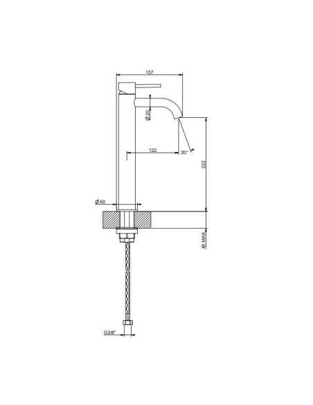 Miscelatore Lavabo alto Gessi serie 316 Flessa bocca corta cod.54009 senza scarico con flessibili di collegamento - Kallea