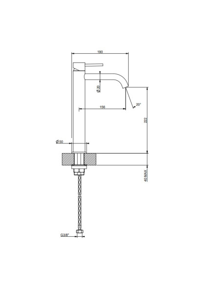 Miscelatore Lavabo alto Gessi serie 316 Flessa bocca lunga 54006 con flessibili di collegamento - Kallea