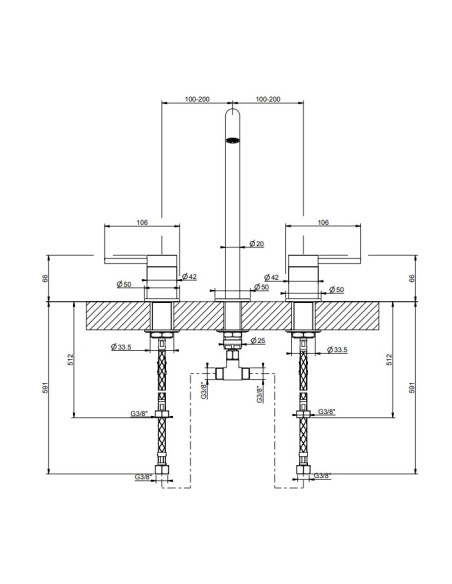 Miscelatore Lavabo alto Gessi serie 316 Flessa 3 fori cod.54011 con flessibili di collegamento - Kallea