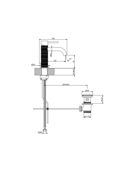 Miscelatore lavabo Gessi serie 316 Trame cod.54301 con scarico e flessibili di collegamento - Kallea