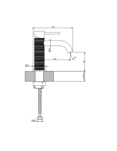 Miscelatore lavabo Gessi serie 316 Trame cod.54302 senza scarico con flessibili di collegamento - Kallea