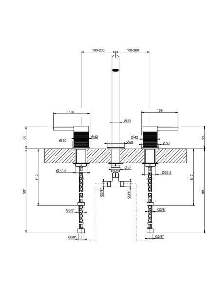 Miscelatore Lavabo Gessi serie 316 Trame 3 fori cod.54311 con flessibili di collegamento - Kallea