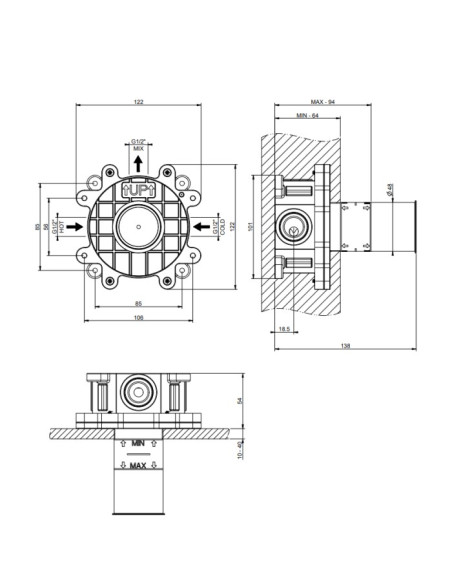 Miscelatore a parete lavabo/doccia Gessi 1 via serie 316 Trama cod.54319 esterna cod.54055 incasso - Kallea