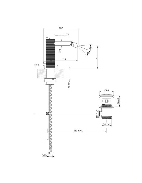 Miscelatore bidet Gessi serie 316 Trame cod.54307 con scarico e flessibili di collegamento - Kallea