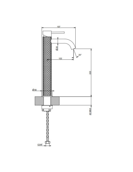 Miscelatore Lavabo alto Gessi serie 316 Intreccio bocca corta cod.54109 con flessibili di collegamento - Kallea