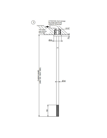 Bocca lavabo a soffitto altezza personalizzabile Gessi serie 316 Intreccio cod.54196 senza scarico - Kallea