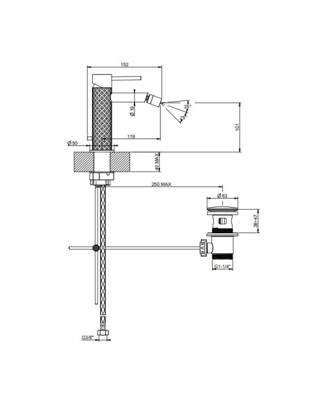 Miscelatore bidet Gessi serie 316 Intreccio cod.54107 con scarico e flessibili di collegamento - Kallea