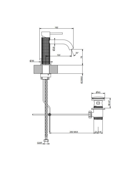 Miscelatore lavabo Gessi serie 316 meccanica cod.54201 con scarico e flessibili di collegamento - Kallea