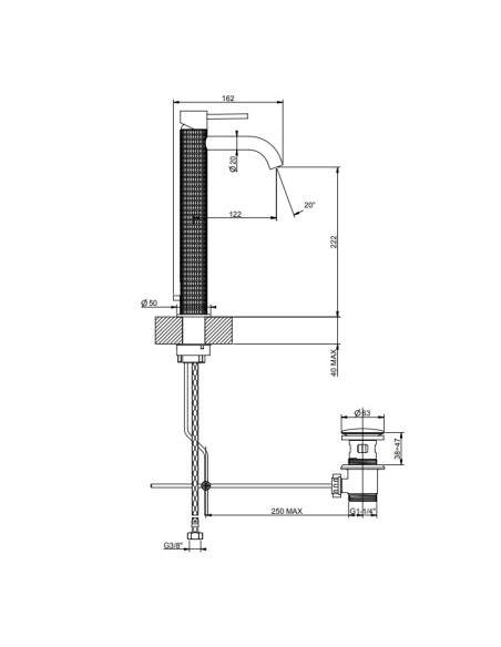 Miscelatore Lavabo alto Gessi serie 316 Meccanica bocca corta cod.54204 con scarico e flessibili di collegamento - Kallea