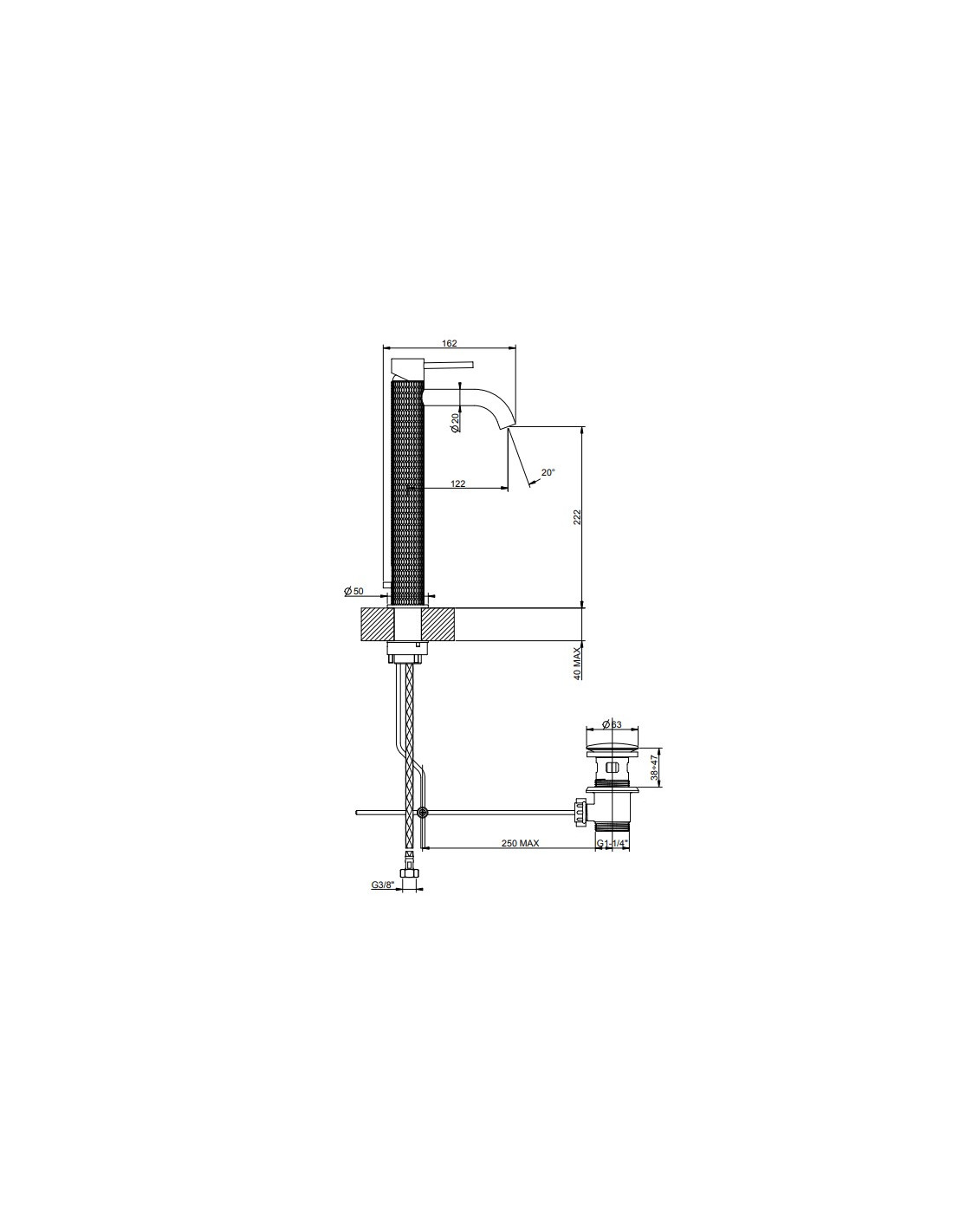 Miscelatore Lavabo Alto Gessi Meccanica Bocca Corta Con