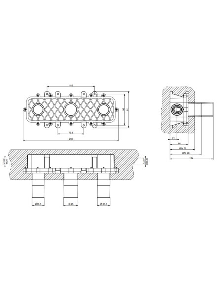 Miscelatore Gessi a parete 3 fori canna lunga per lavabo serie 316 Meccanica cod.54294 esterna cod.45089 incasso senza scaric...