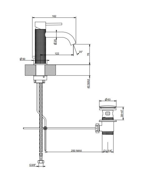 Miscelatore lavabo Gessi serie 316 Cesello cod.54401 con scarico e flessibili di collegamento - Kallea