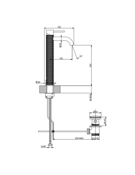 Miscelatore Lavabo alto Gessi serie 316 Cesello bocca corta cod.54404 con scarico e flessibili di collegamento - Kallea