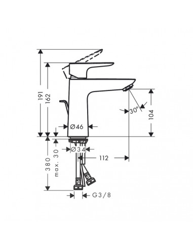 Miscelatore Hansgrohe lavabo 110 monocomando Talis E con piletta + tirante  cromo