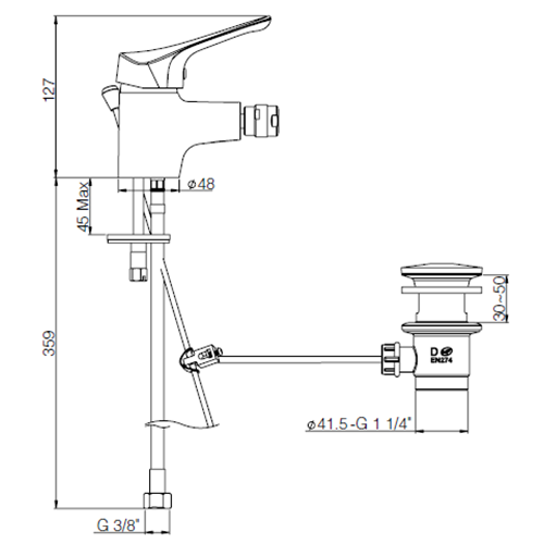 Rubinetto Miscelatore monoforo per bidet serie Syrena Piralla con scarico  automatico 0SY00094A16 cromato