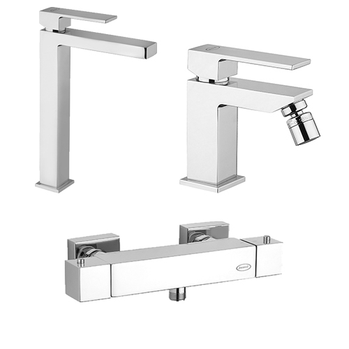 Set Rubinetti Jacuzzi per lavabo alto e bidet senza scarico e doccia  esterno serie Kley cromato